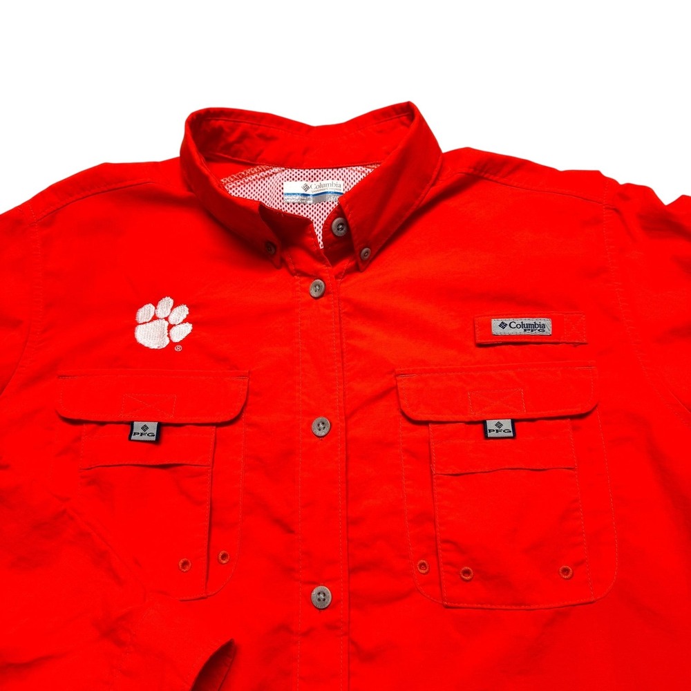 Clemson Tigers Shirt Womens Large Orange NCAA Football PFG Fishing Button Down